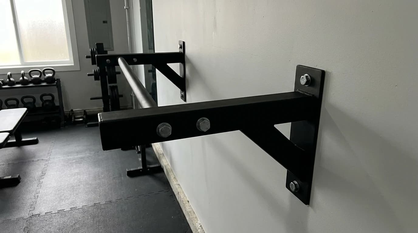 Measuring a door opening jamb to jamb before fitting a doorway pull-up bar, with the casing visible on both sides.
